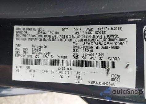 2014 Ford Fiesta Se z USA, uszkodzony, nr VIN 3FADP4BJXEM100501